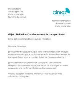 la lettre pour resilier un abonnement ginko