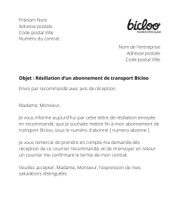 la lettre pour resilier un abonnement bicloo