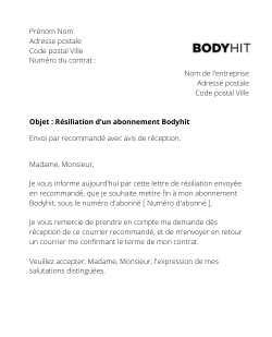 la lettre pour resilier un abonnement de sport bodyhit