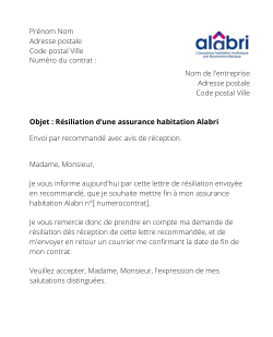 la lettre pour resilier une assurance logement alabri