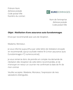 lettre resiliation contrat auto eurodommages