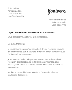 resiliation contrat auto yonivers