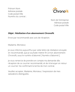 la lettre pour resilier un abonnement chronofit