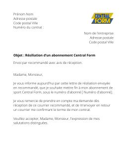 la lettre pour resilier un abonnement central form