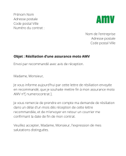 la lettre pour resilier une assurance moto amv