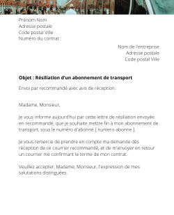 la lettre pour resilier un titre de transport