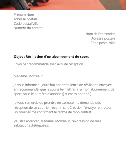 la lettre pour resilier un abonnement de sport