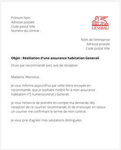 la lettre pour resilier une assurance logement generali