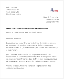 la lettre pour resilier une mutuelle nuoma