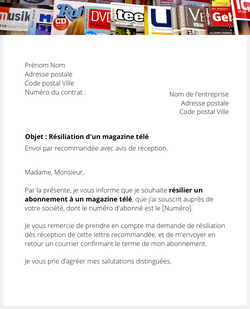 la lettre pour resilier un magazine tv