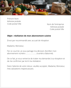 la lettre pour resilier un magazine de cuisine