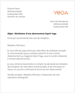 la lettre pour resilier un abonnement esprit yoga