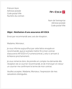 la lettre pour resilier une assurance afi esca