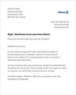 la lettre pour resilier une assurance allianz