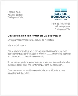 lettre resiliation contrat gaz gaz de bordeaux