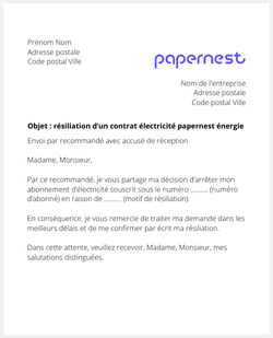 lettre resiliation contrat electricite papernest