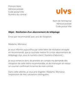 la lettre pour resilier un contrat de telepeage ulys